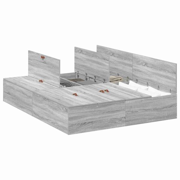 vidaXL Storage Bed Frame Grey Sonoma 140 x 200 cm Engineered Wood
