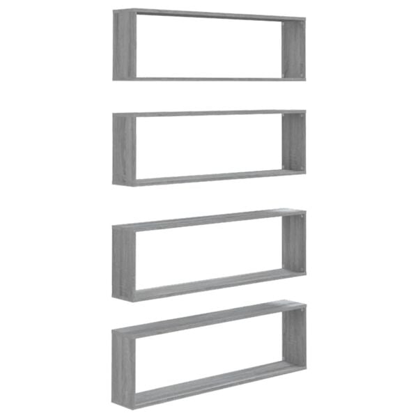 vidaXL Wall Cube Shelves 4 pcs Grey Sonoma 100x15x30 cm Engineered Wood