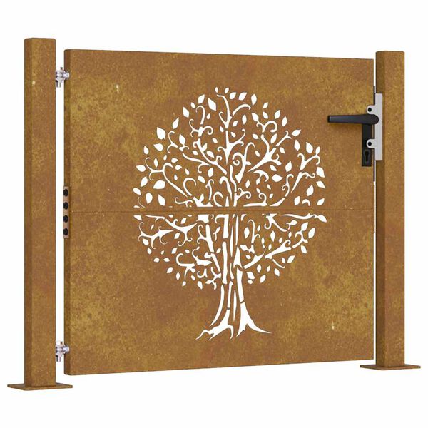 vidaXL Garden Gate 100x75 cm Corten Steel Tree Design