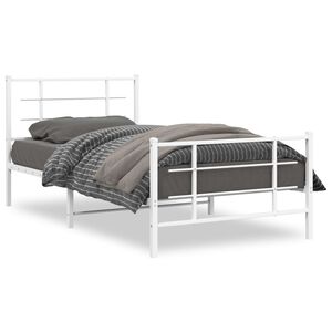 vidaXL Metal Bed Frame without Mattress with Footboard White 107x203cm