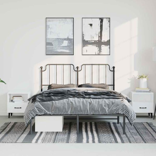 vidaXL Metal Bed Frame without Mattress with Headboard Black 150x200cm