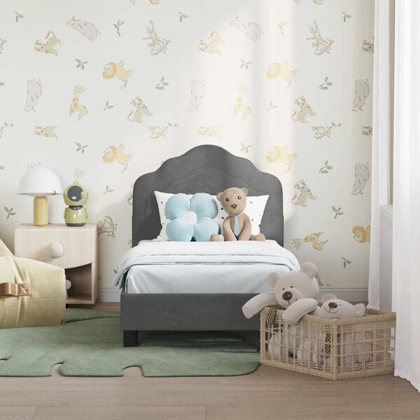 vidaXL Toddler Bed Frame with Headboard Dark Grey 70 x 140 cm Velvet