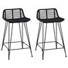 vidaXL Bar Stool 2 pcs Black 44 x 45 x 76 cm Rattan and Steel
