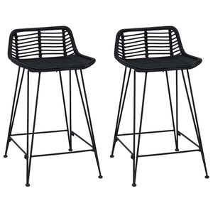 vidaXL Bar Stool 2 pcs Black 44 x 45 x 76 cm Rattan and Steel