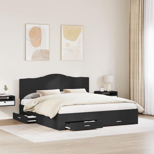 vidaXL Bed Frame with Headboard Black 200 x 200 cm Engineered Wood