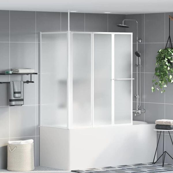 vidaXL Bath Screen Folding Frosted Aluminium