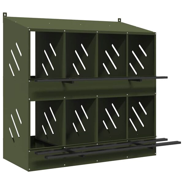 vidaXL Chicken Nesting Box with 8 Compartments Olive Green Metal