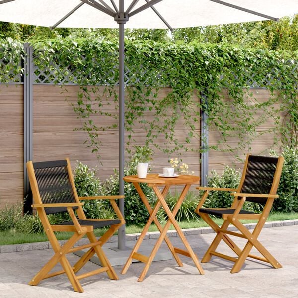vidaXL 3 Piece Bistro Set Black Polypropylene and Solid Wood