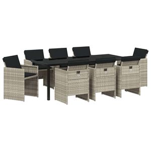 vidaXL Garden Dining Set 9 pcs Light Grey Poly Rattan