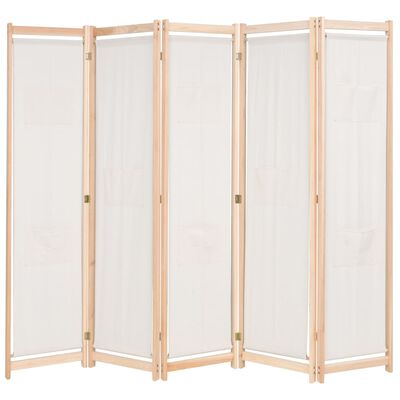 vidaXL 5-Panel Room Divider Cream 200x170x4 cm Fabric