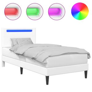 vidaXL Bed Frame with LED Strip Lights White 90 x 190 cm Faux Leather