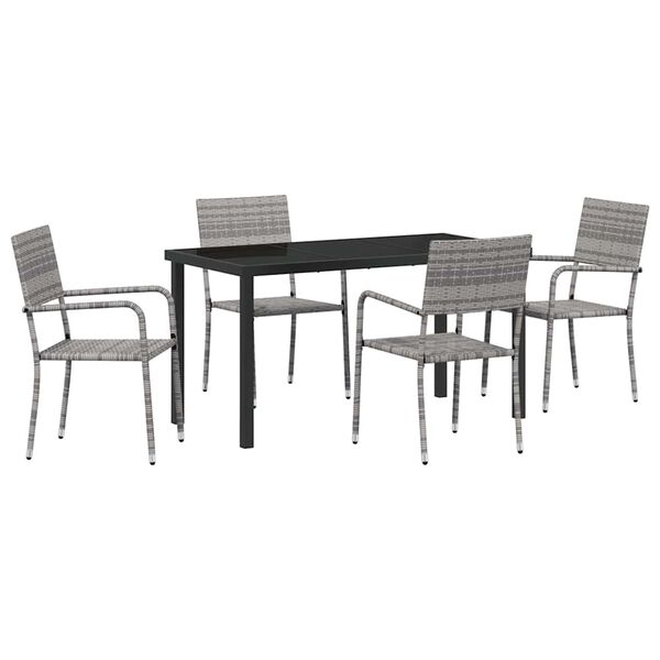 vidaXL Garden Dining Set with Cushion 5 pcs Grey Poly Rattan