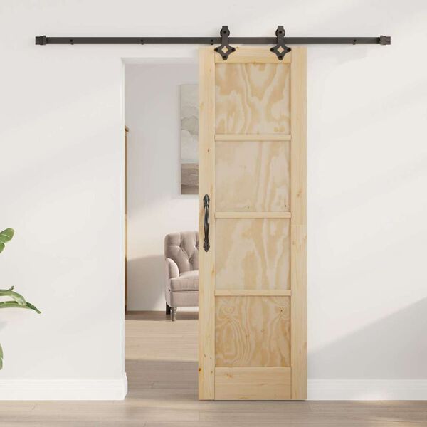 vidaXL Sliding Door Natural and Black 61 x 198.5 cm Solid Pine Wood