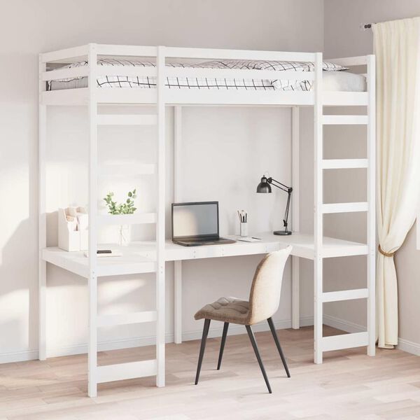 vidaXL Loft Bed Frame White 90 x 200 cm Solid Pine Wood