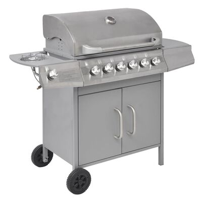 vidaXL Gas Barbecue Grill 6+1 Cooking Zone Silver