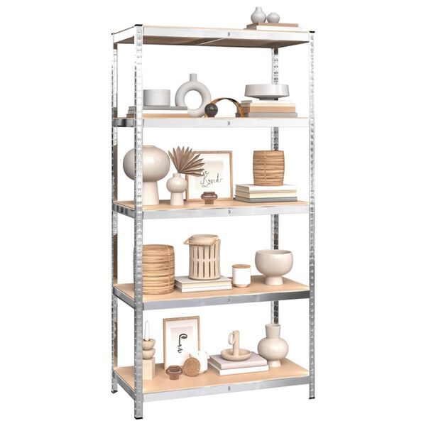 vidaXL 5-Layer Heavy-duty Shelves 2 pcs Silver Steel&Engineered Wood