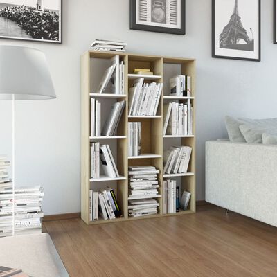 vidaXL Room Divider/Book Cabinet White and Sonoma Oak 100x24x140 cm Chipboard