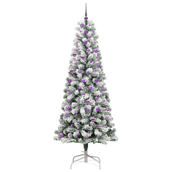 vidaXL Artificial Hinged Christmas Tree Green and White 240 cm