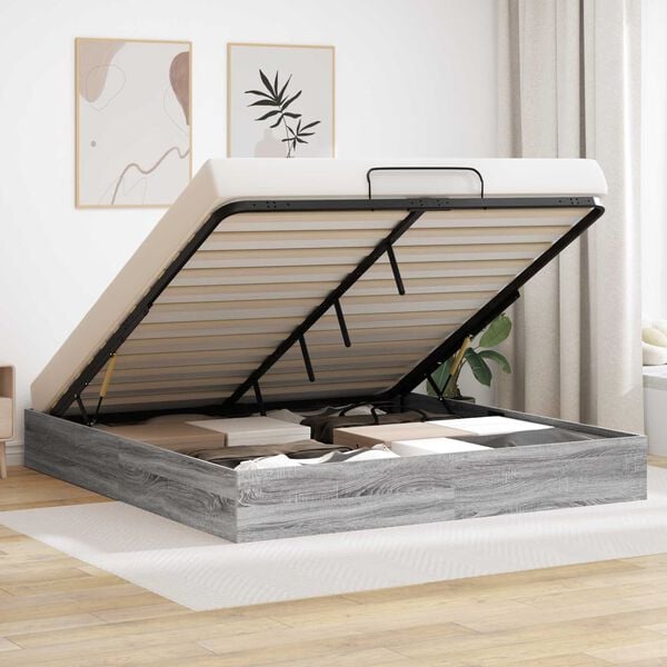 vidaXL Ottoman Bed Frame Grey Sonoma 203 x 180 x 25 cm Engineered Wood