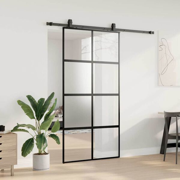 vidaXL Sliding Door with Hardware Set Black 102.5x205 cm Tempered Glass