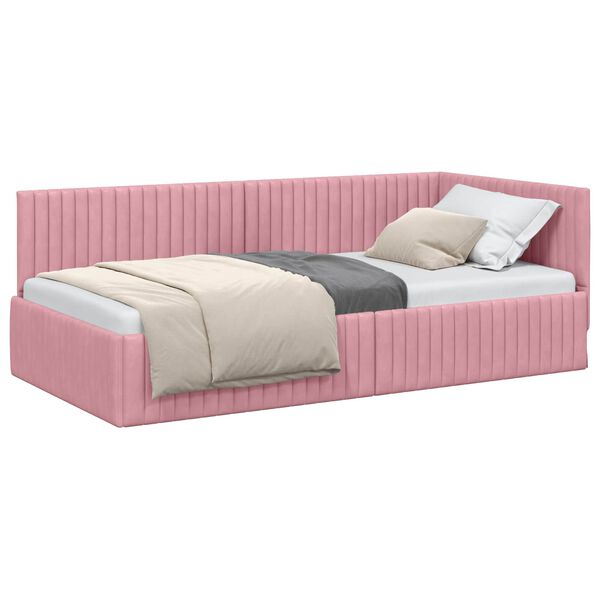 vidaXL Corner Bed Frame with Headboard Pink 100 cm x 200 cm Velvet