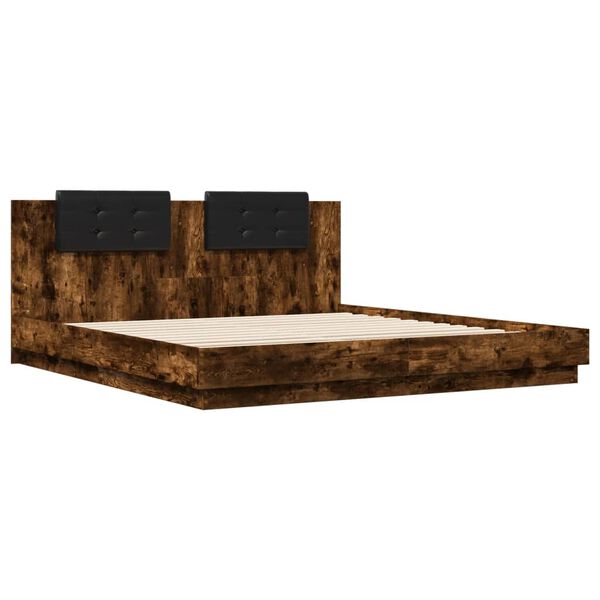 vidaXL Bed Frame with LED without Mattress Smoked Oak 160x200 cm