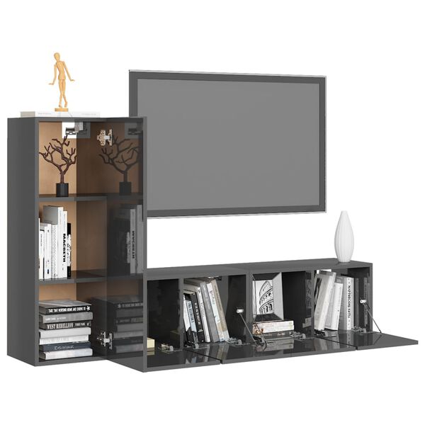 vidaXL 3 Piece TV Cabinet Set High Gloss Grey Engineered Wood