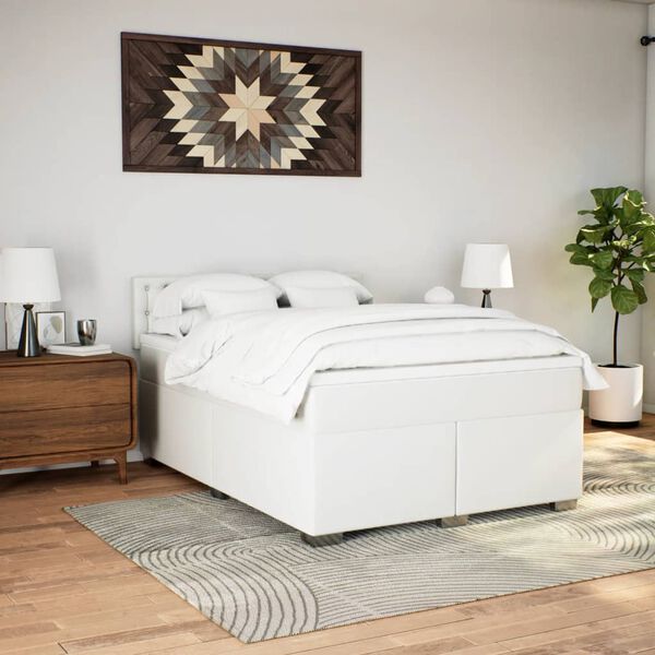 vidaXL Box Spring Bed with Mattress White 160x200 cm Faux Leather