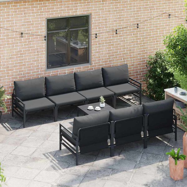 vidaXL Garden Sofa Set with Cushion 8 pcs Black Steel
