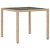 vidaXL Garden Table with Glass Top Beige 90x90x75 cm Poly Rattan