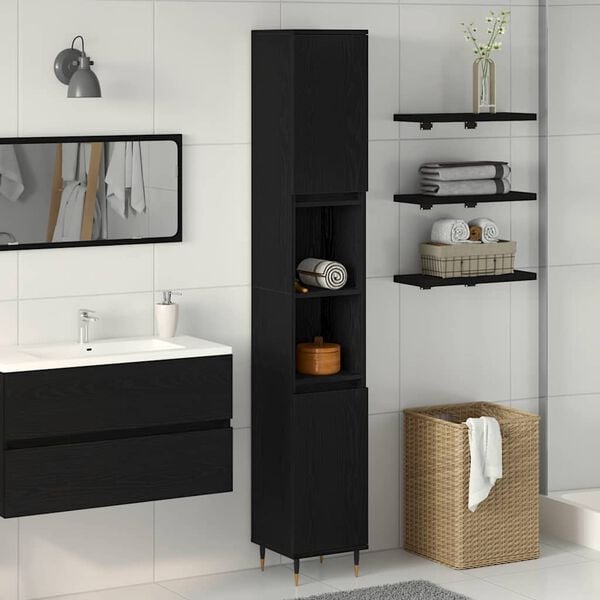 vidaXL Bathroom Cabinet Black Oak 30 x 30 x 190 cm Engineered Wood