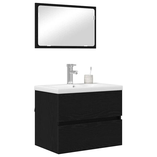 vidaXL Bathroom Furniture Set 3 pcs Black Oak Engineered Wood