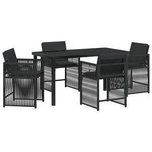 vidaXL Garden Dining Set 5 pcs Black Poly Rattan