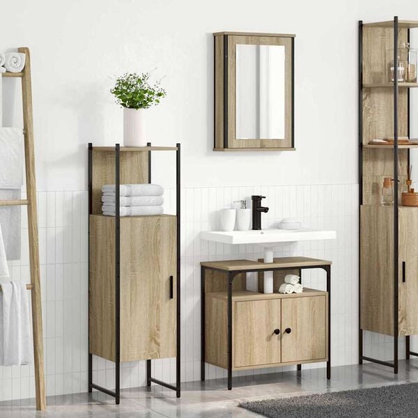 vidaXL Bathroom Furniture Set with Shelf 3 pcs Brown Engineered wood