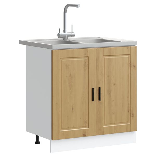 vidaXL Sink Base Cabinet with Door Porto 2 pcs Brown Engineered wood