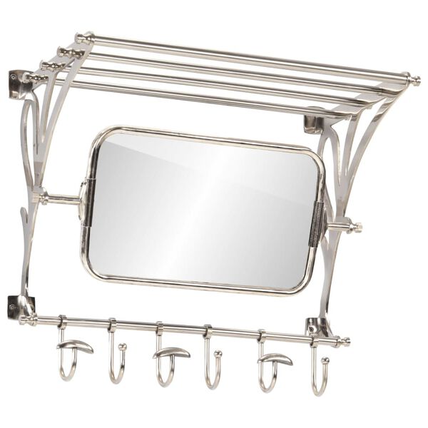 vidaXL Luggage Rack with Coat Hangers & Mirror Wall Mounted Aluminium