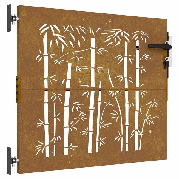 vidaXL Garden Gate 85x75 cm Corten Steel Bamboo Design