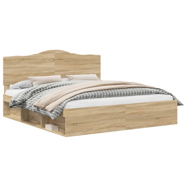 vidaXL Bed Frame with Headboard Sonoma 200 x 200 cm Solid Pine Wood