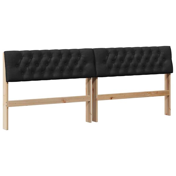 vidaXL Upholstered Headboard Black 200 cm Solid Pine Wood