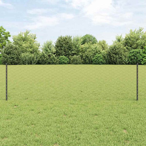 vidaXL Fence with Post Grey 0.6 x 50 m Steel and PVC