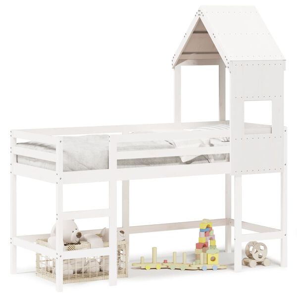vidaXL Loft Bed with Ladder and Roof without Mattress White 90x190 cm Single