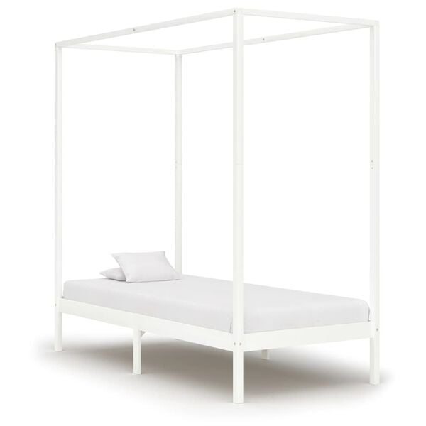 vidaXL Canopy Bed Frame without Mattress White Solid Wood 100x200 cm