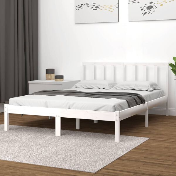 vidaXL Bed Frame without Mattress White Solid Wood Pine 140x200 cm