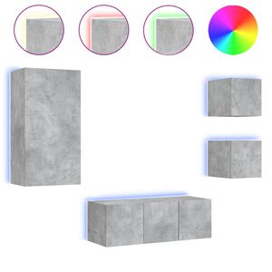 vidaXL 5 Piece TV Wall Units with LED Concrete Grey Engineered Wood