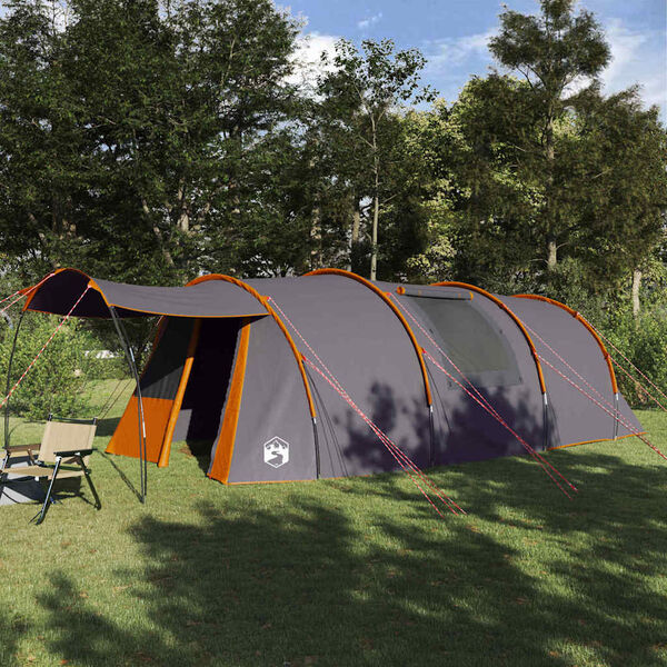 vidaXL Tunnel Tent with Roof Grey and Orange 740 x 370 x 220 cm