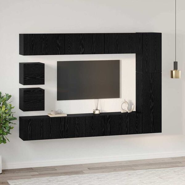 vidaXL TV Cabinet Set Wall-mounted 10 pcs Black Oak Engineered Wood