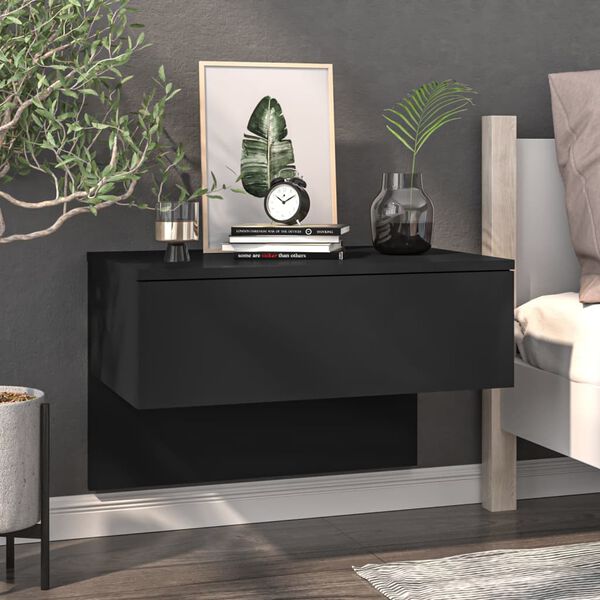 vidaXL Wall-mounted Bedside Cabinet Black
