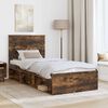vidaXL Bed Frame with Headboard Smoked Oak 90 x 200 cm Solid Pine Wood