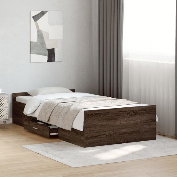 vidaXL Bed Frame with Drawers without Mattress Brown Oak 75x190 cm Small Single