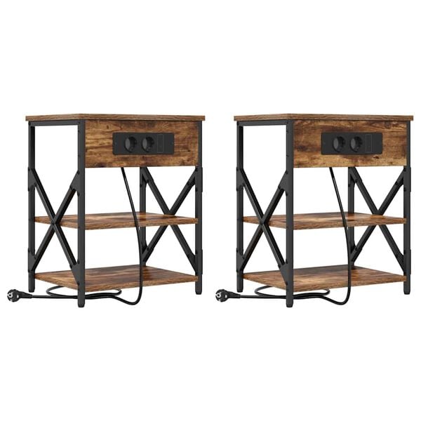 vidaXL Bedside Cabinet with Shelf 2 pcs Smoked Oak 41 x 31 x 51 cm